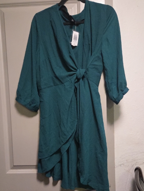 torrid Dresses & Skirts - torrid Teal Knot-Front Midi Dress with Rolled Sleeves